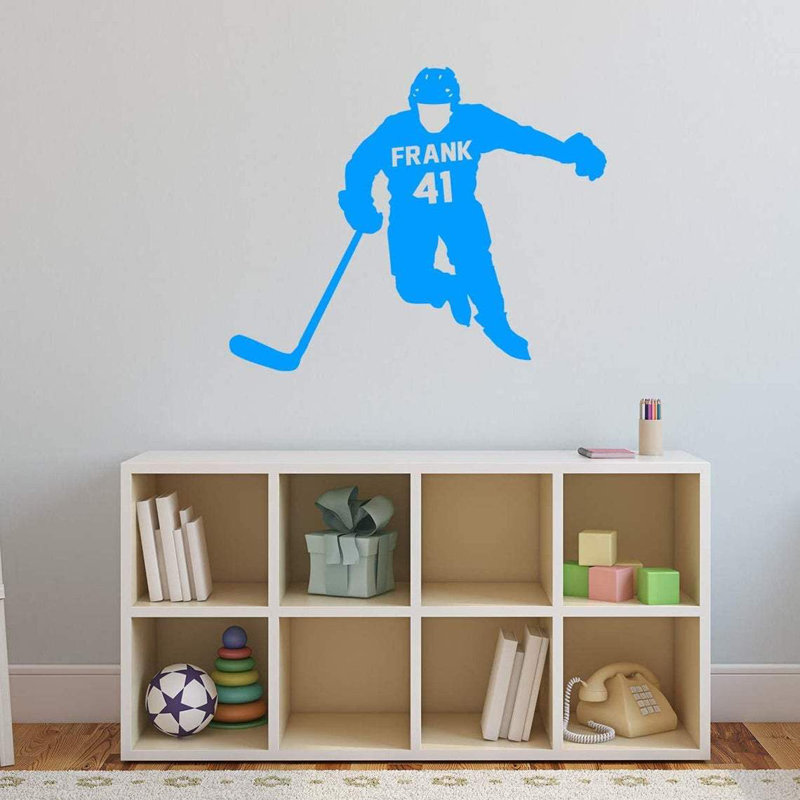 Décalcomanie murale de joueur de hockey Trinx avec nom personnalisé - CS41, H 18 po x l 23 po, Bleu ciel, Oui
