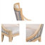 Fauteuil de salle à manger rembourré avec garniture cloutée, tissu beige, structure en bois massif, finition blé récupéré