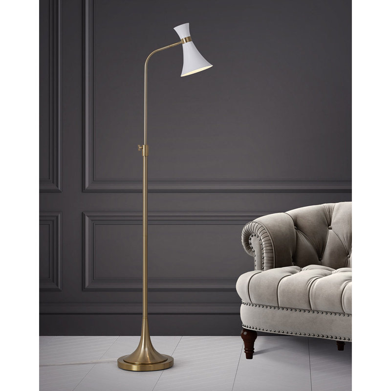 Lampe sur pied arquée 70 po Eyan, Laiton antique, Blanc