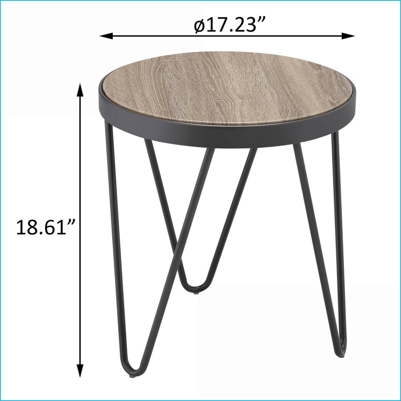 Chêne gris patiné Table basse noire circulaire, peu encombrante pour les petites pièces avec pieds en épingle à cheveux stables