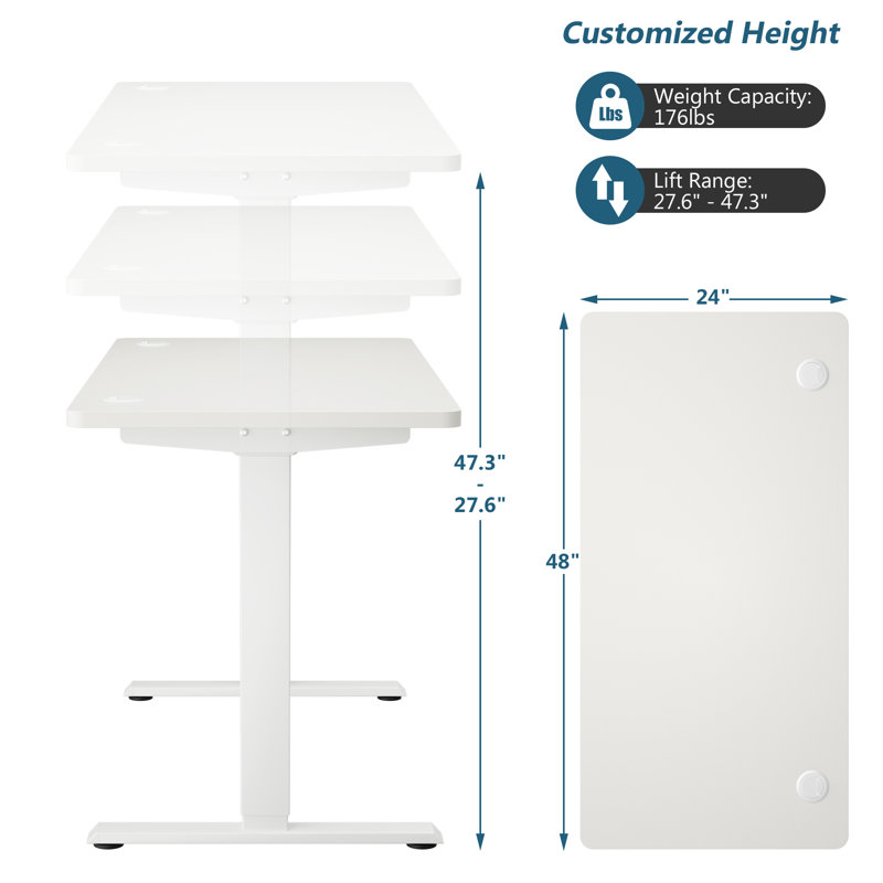 Adjustable Metal Base Standing Desk, White