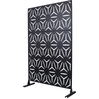 Outdoor & Indoor Privacy Screen Metal Privacy Screen 76" H×48" W, Freestanding Decorative Privacy Screen For Deck Balcony Patio, Privacy Fence Panels For Outside Lawn Garden PS104 Black