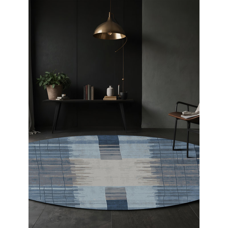 Machine Washable Gray Area Rug, Round 8'