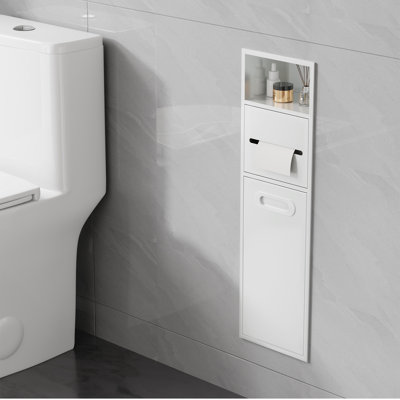 Stainless Steel Wall Niche Rectangular Recessed Shower Niche with Trash Can & Toilet Paper Organizer