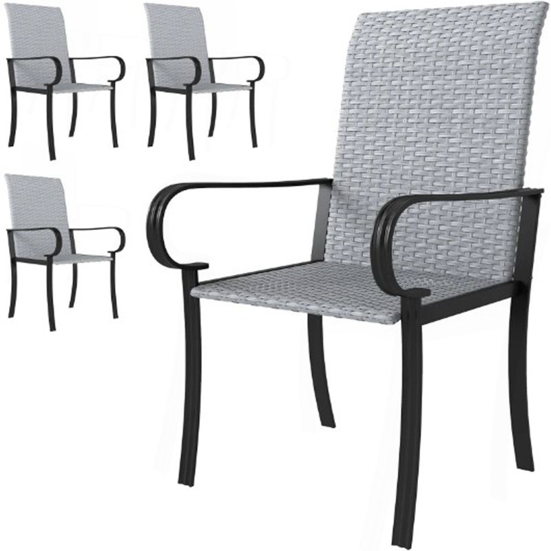 Ensemble de 4 chaises de salle à manger avec accoudoirs, dossier haut et sièges profonds, Gris, 4