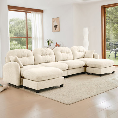 Canapé modulaire en U modulaire avec repose-pieds, tissu en chenille doux, dossier rembourré et capitonné, conception ergonomique pour les chambres et les salons