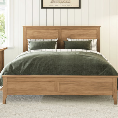Base de lit double Seadrift avec finition naturelle et lattes, tête de lit surélevée pour un meilleur soutien, charge de grande capacité, finition facile à assembler, tête de lit en bois, capacité de poids, incluse