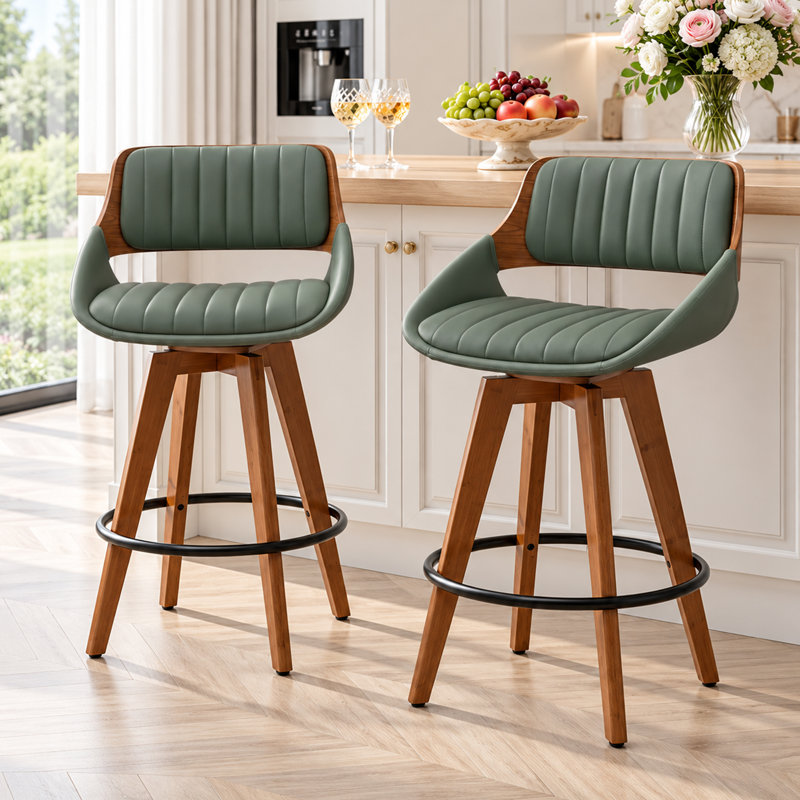 Tabouret pivotant Jobani, Vert, Tabouret de comptoir (siège d'une hauteur de 26 p