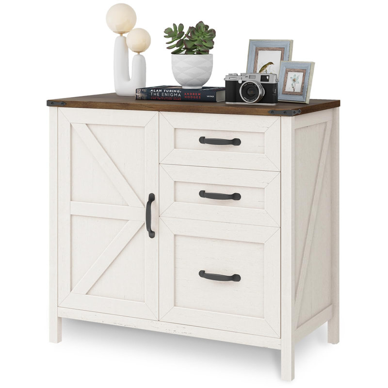Lateral File Cabinet With 3 Drawers, White/Brown