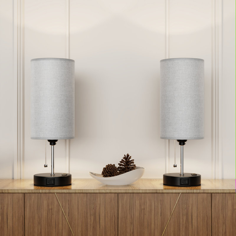 Table Lamp with USB A&C Port and Built-in Outlet, Pull Chain Bedside Lamps with 3 Colour Temperatures, Perfect for Living Room/ Bedroom