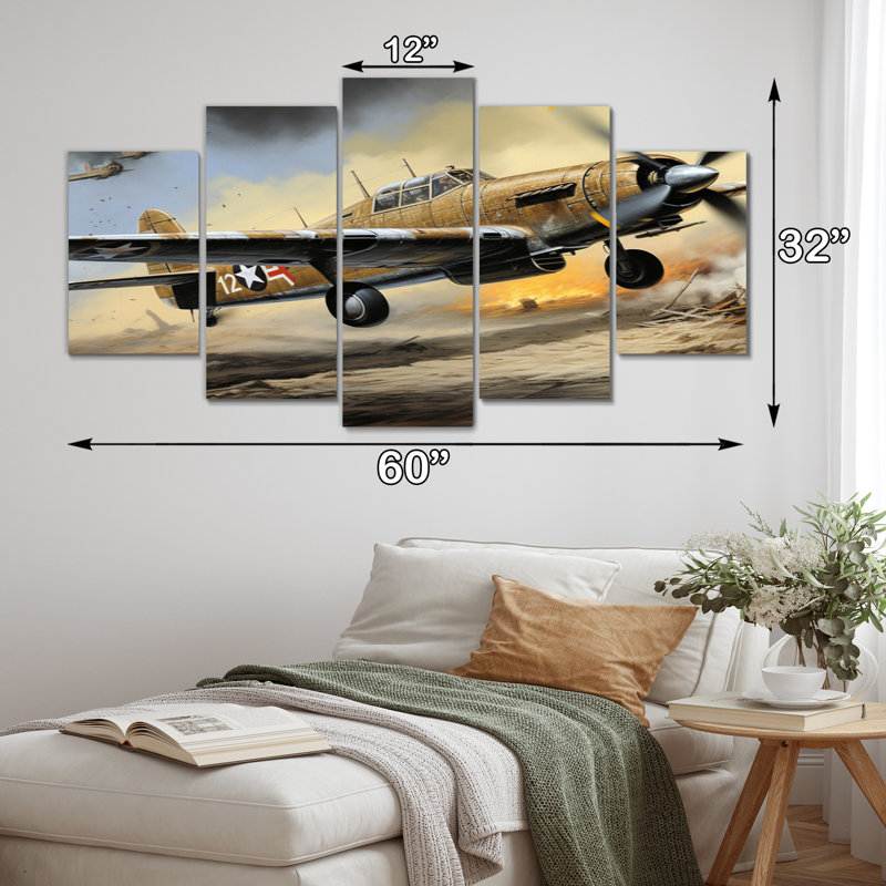 Ancien avion militaire pendant la Seconde Guerre mondiale I - impression sur toile militaire - 5 panneaux