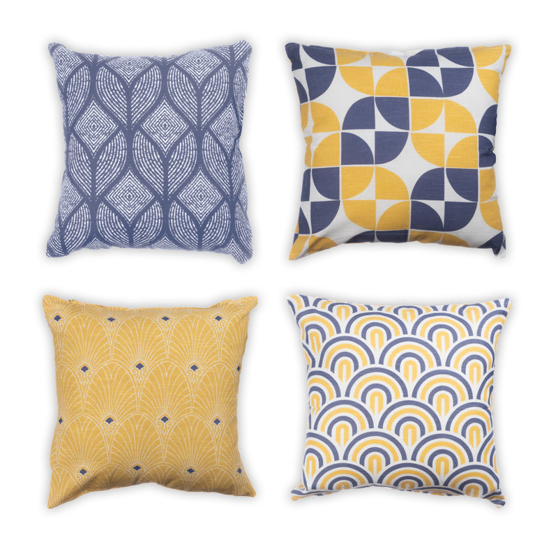 Niel Square Cushion Cover, Yellow/Blue/White
