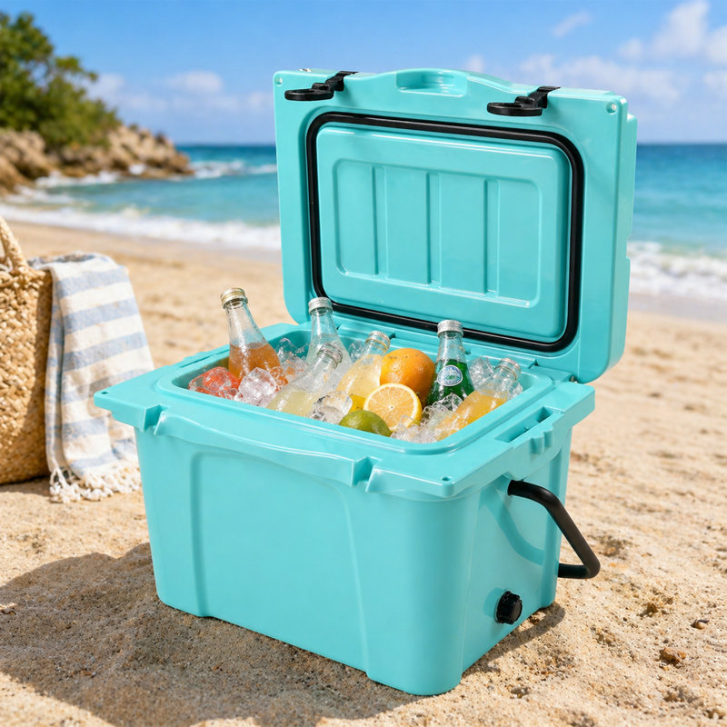 Glacière dure 25 pte en plastique turquoise Coastal avec rétention de glace intégrée de 5 à 7 jours et porte-gobelet