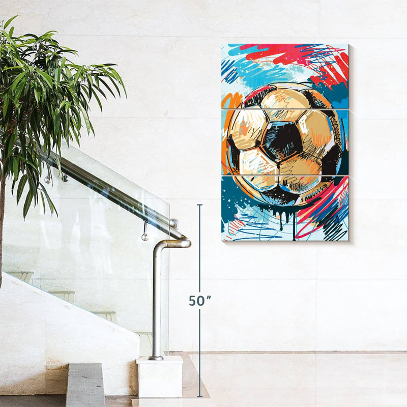 Ensemble de 3 balles de soccer amusantes sur toile, H 57 po x l 36 po x P 1,25 po