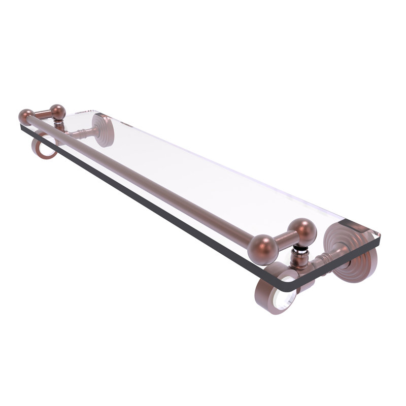 Jarrell Glass Bracket Shelf with Towel Bar, 3.5" H x 22" W x 5.5" D, Antique Copper