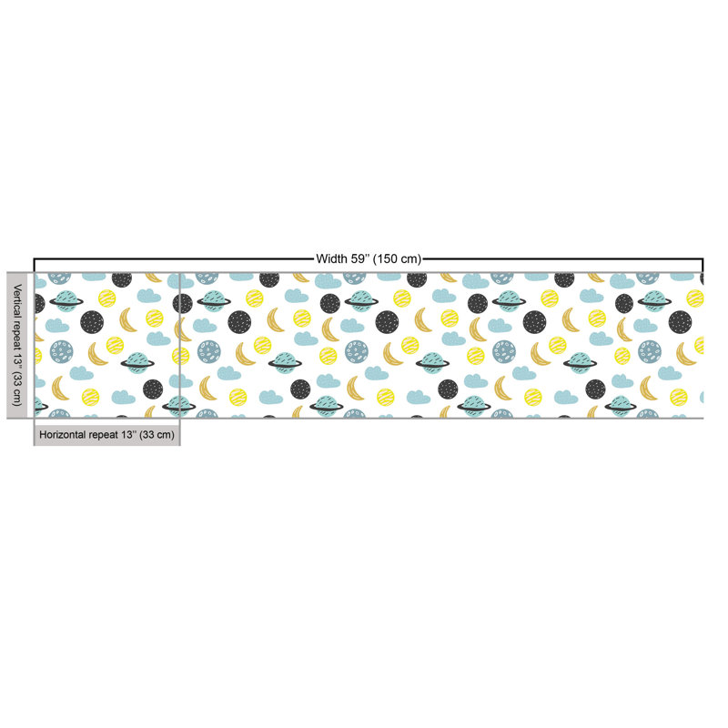 Sebago Crescent Planets and Clouds Fabric