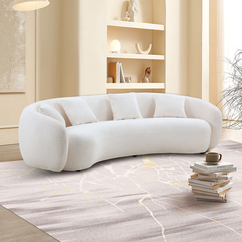 Shaleine 101.4" Curved Sofa, Mid Century Modern Half Moon Living Room Sofa, Beige Polyester Blend