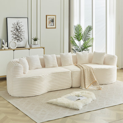 Canapé modulaire incurvé surdimensionné sans os avec 6 coussins en velours côtelé de luxe avec siège profond