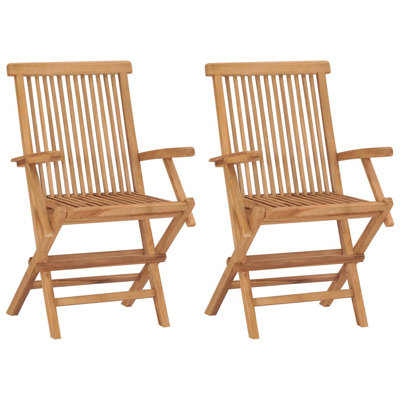 Ensemble de 2 chaises pliantes d'extérieur, bois de teck massif brun, dossier à lattes