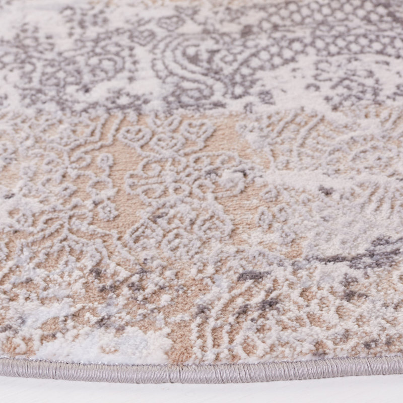 Tapis beige / gris Minyard 271, Rond 6 pi 7 po