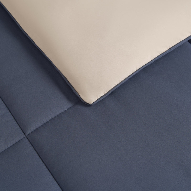 The Sheet Lab Box Stitch Reversible Comforter Sets, Blue/Tan, Twin Extra Long Comforter + 1 Standard Sham