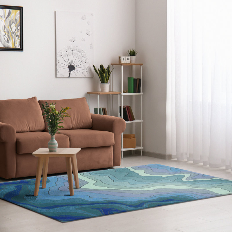 Vandenbosch Abstract Handmade Tufted Blue Indoor/Outdoor Area Rug, Rectangle 3'6" x 5'6"