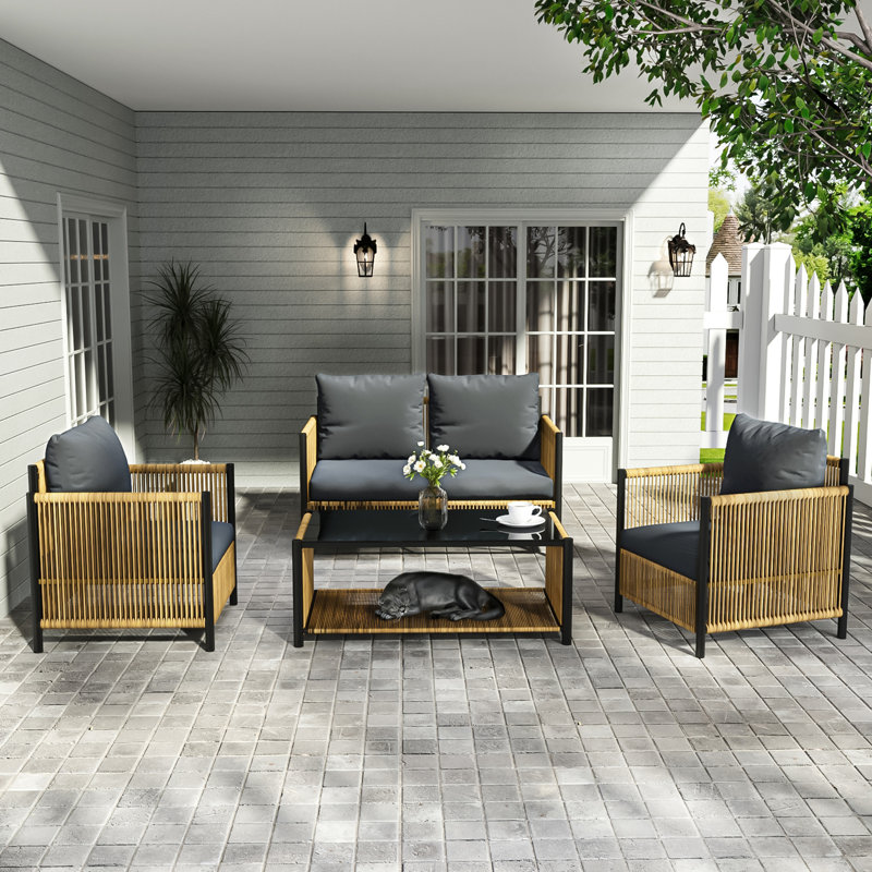Ensemble de canapé en osier PE avec coussin gris 4 pièces New Comming Patio