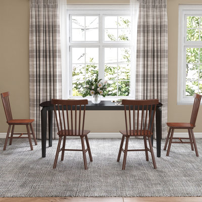 Ensemble de table de salle à manger rectangulaire, table de salle à manger de ferme avec pieds en bois massif et chaises à dossier à lattes Windsor pour cuisine / salle à manger / chambre d'amis