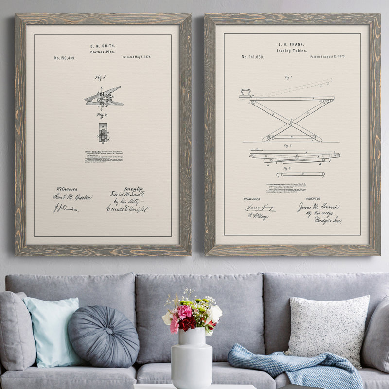 Laundry Laundry II - ensemble de 2 reproductions de cadres photo, H 20 po x l 34 po x P 1,5 po, Toile avec cadre gris
