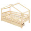 Lit simple avec option de rangement - construction en bois massif, aspect naturel, deux tiroirs, tête de lit en bois, tiroirs de rangement, teinte, inclus