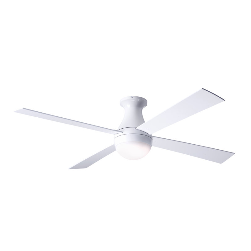 LED Flush Mount Ceiling Fan, Gloss White, White, Wall Control with Remote Handset (2-wire)