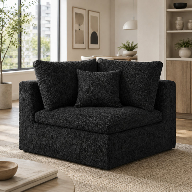 Fauteuil d'appoint rembourré Ashville Chenille, Black