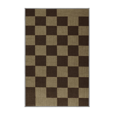 Machine Washable Checkered Brown Area Rug