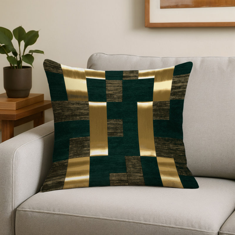 Coussin décoratif à carreaux brun intérieur et extérieur, Vert à carreaux 196, Carré 18 po
