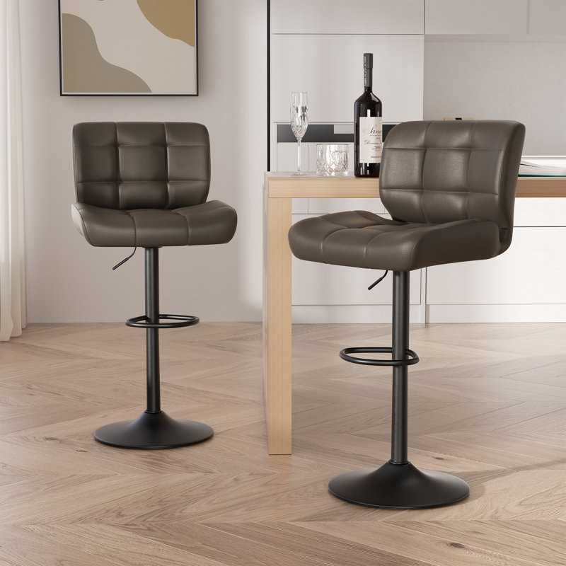 Adjustable Height Counter Stool with Metal Frame, Dark Brown
