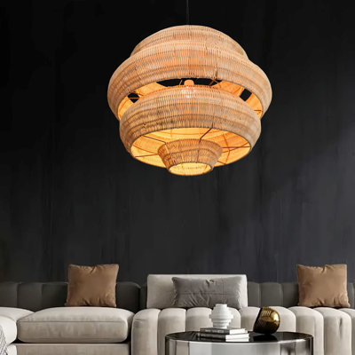 High-End, Ornate, And Creatively Designed Five-Tier Hand-Woven White Rattan Art Lampshade. This Product Includes Only The Lampshade And Does Not Include Any Lighting Fixture