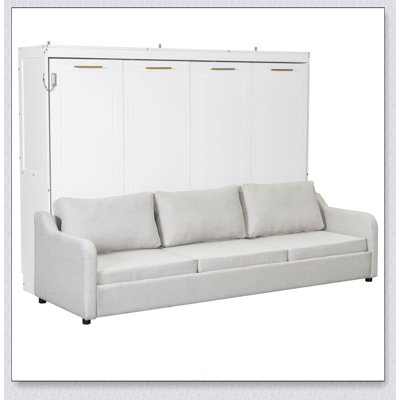 Murphy Cabinet Bed With Folding Sofa,Built-In Storage Shelves And LED Light