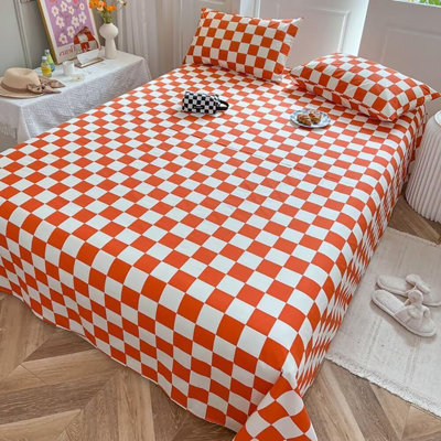 Grid Sheet Set 4 PCs Bedding Sheet Set 1 Fitted Sheet 1 Flat Sheet 2 Pillowcases