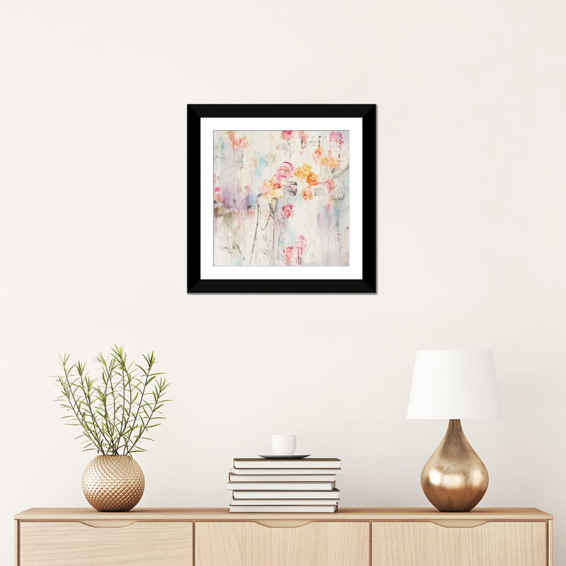 «  "jardin tacheté i"  », reproduction sur toile, H 16 po x l 16 po x P 1 po, Papier d'art encadré noir, Blanc