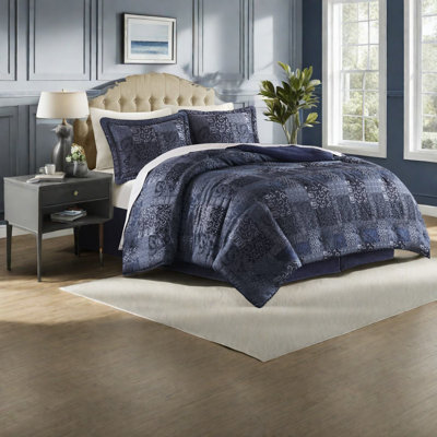 Ensembles de literie pour grand lit de qualité supérieure, jacquard de polyester bleu marine, style maison moderne