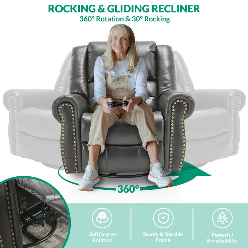 Heated Massage Swivel Rocking Recliner, Gray (Leathaire)