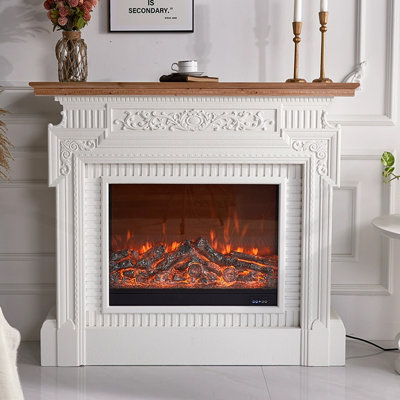 White Solid + Manufactured Wood Freestanding Fireplace