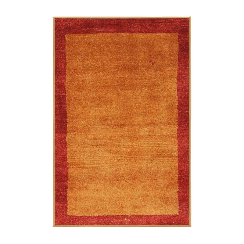 Tapis contemporain jaune / rouge, Rectangle 5 pi x 8 pi