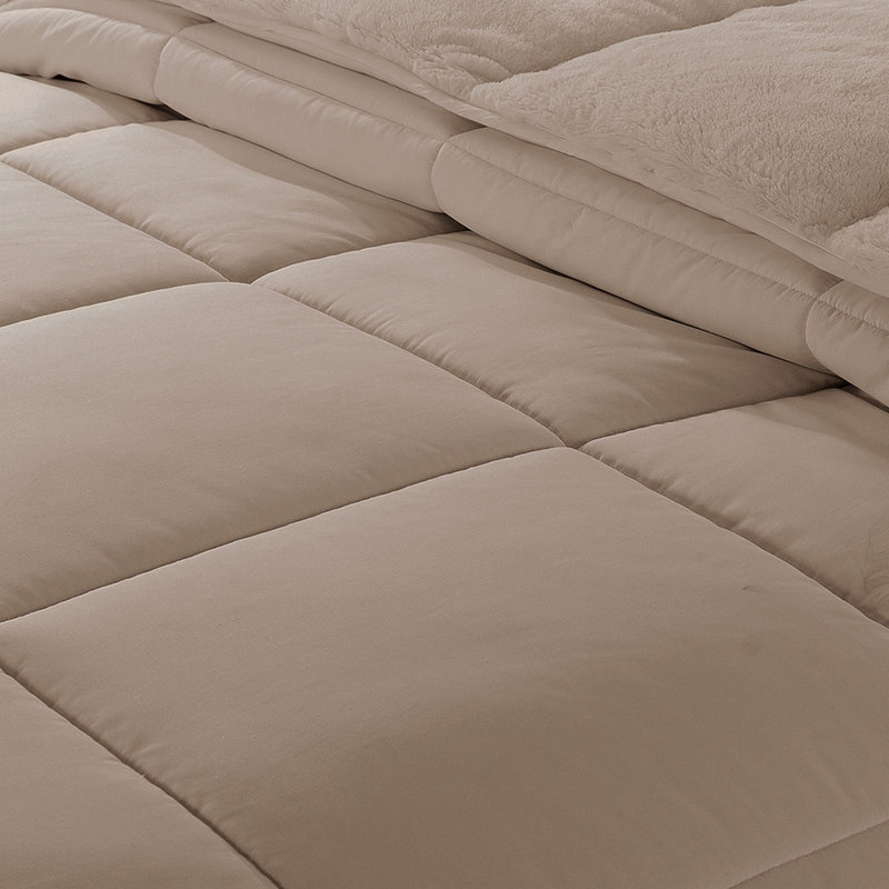 Cozy Down Alternative Reversible Comforter Box Stitch Comforter, King Comforter, Tan