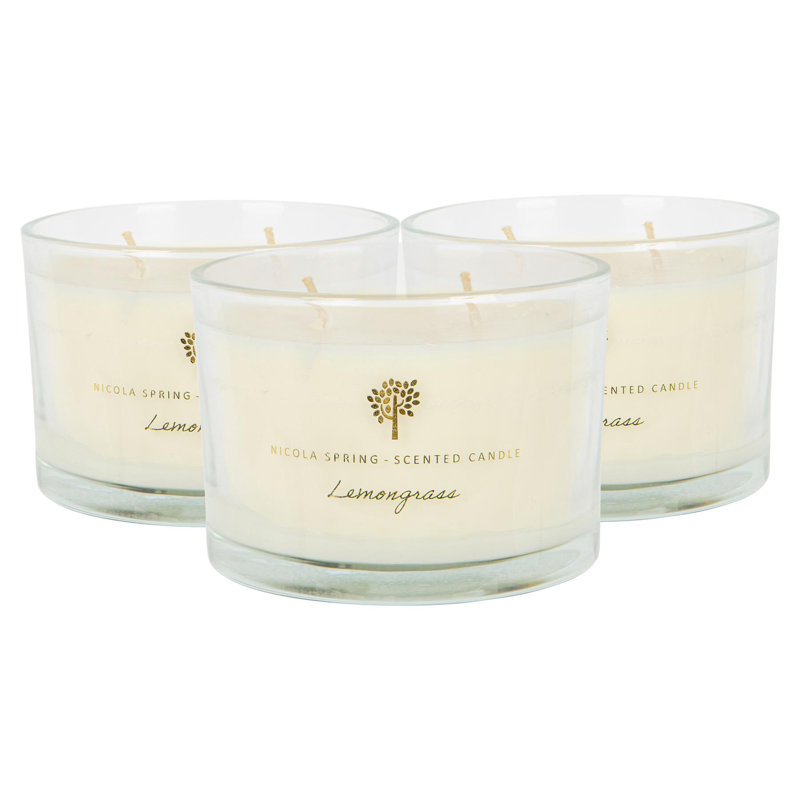 Nicola Spring - 3x Soy Wax Scented Candles - 350g - Lemongrass