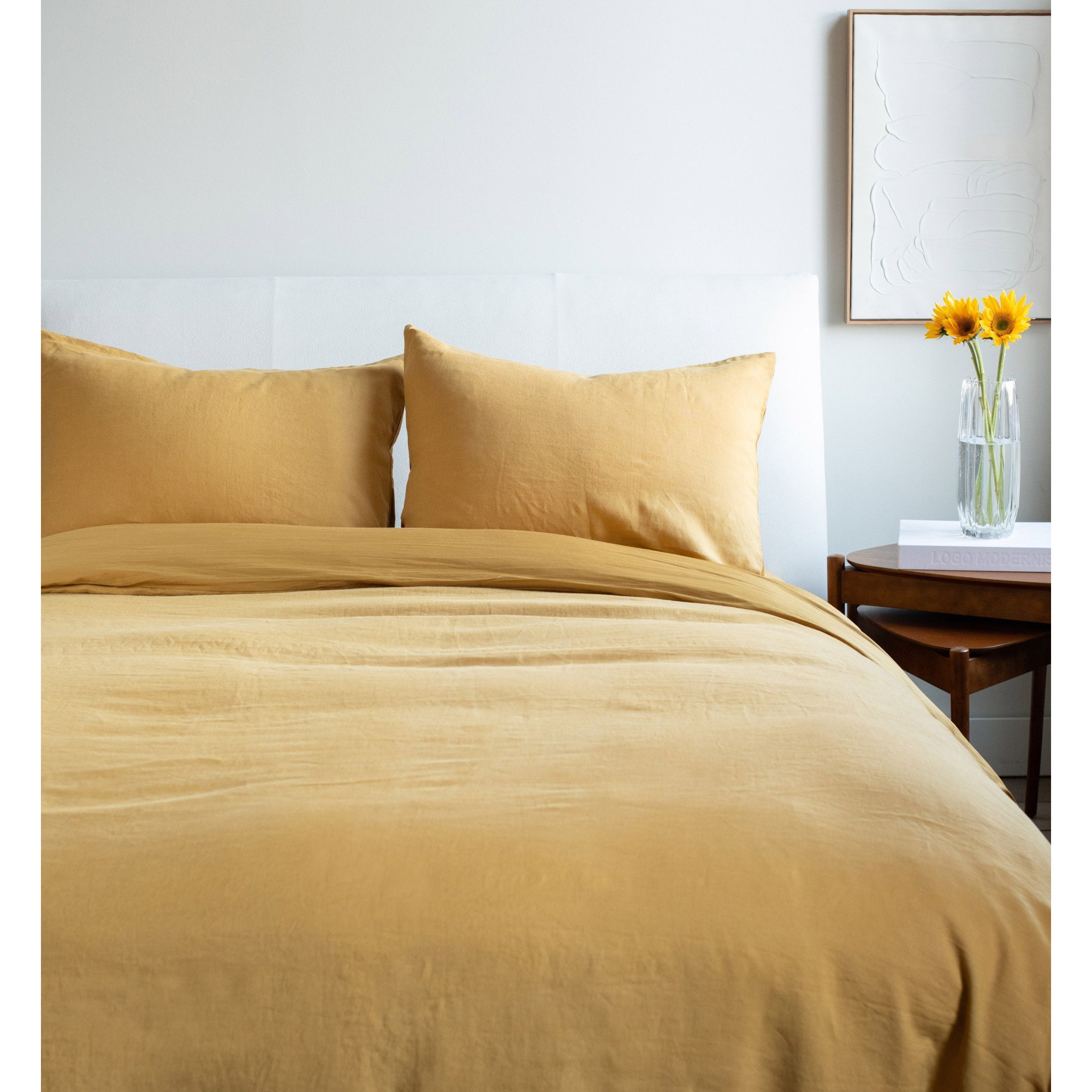 French Linen And Cotton Duvet Cover & Sham Set, Twin Duvet Cover + 1 Standard Pillow Sham, Honey