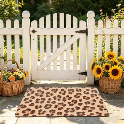 Tapis de jardin à imprimé léopard, 24 x 36 po, brun et beige