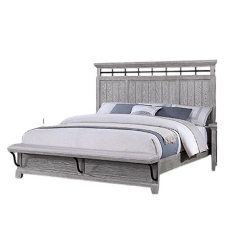 Pied de lit tapissier Bix, grain de bois gris clair, Grand