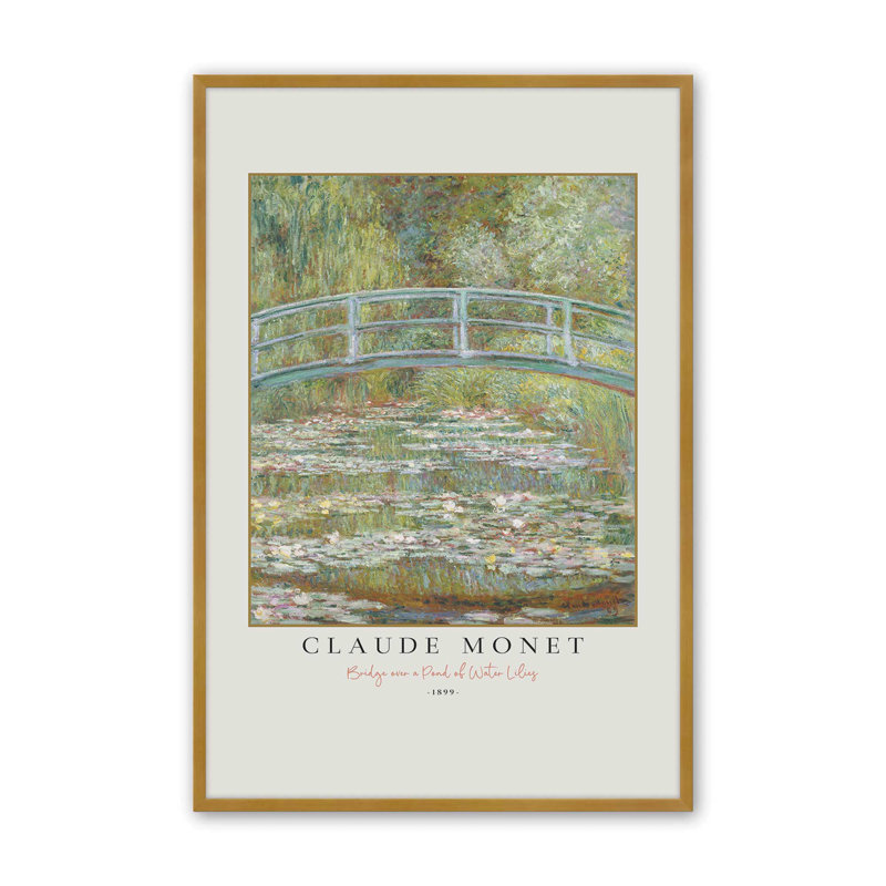 Pont sur un étang de nénuphars par Monet, H 11,25 po x l 9,25 po x P 1,25 po, Reproduction encadrée sans passe-partout