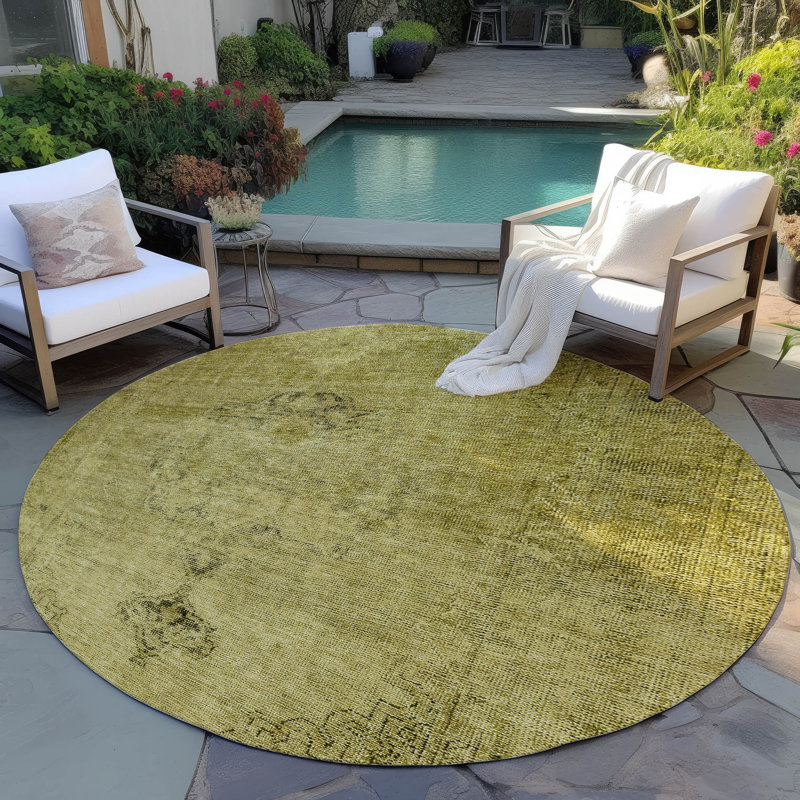 Washable Oriental Indoor / Outdoor Rug, Round 8'